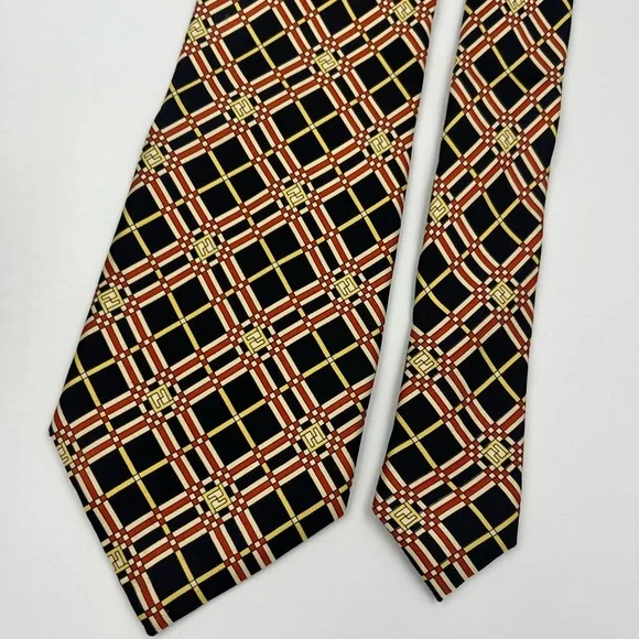 Fendi Men’s 100% Silk Tie Necktie FF Logo Design Gold Office Business Casual EUC